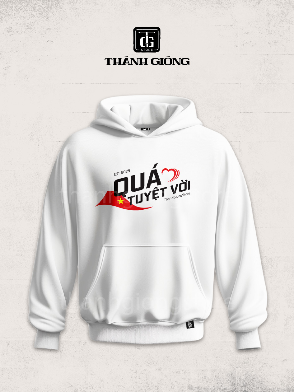 hoodie trắng - QTV est 2025